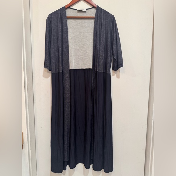 Lola & Sophie Large Navy and Charcoal short Sleeve Long cardigan - Picture 1 of 14